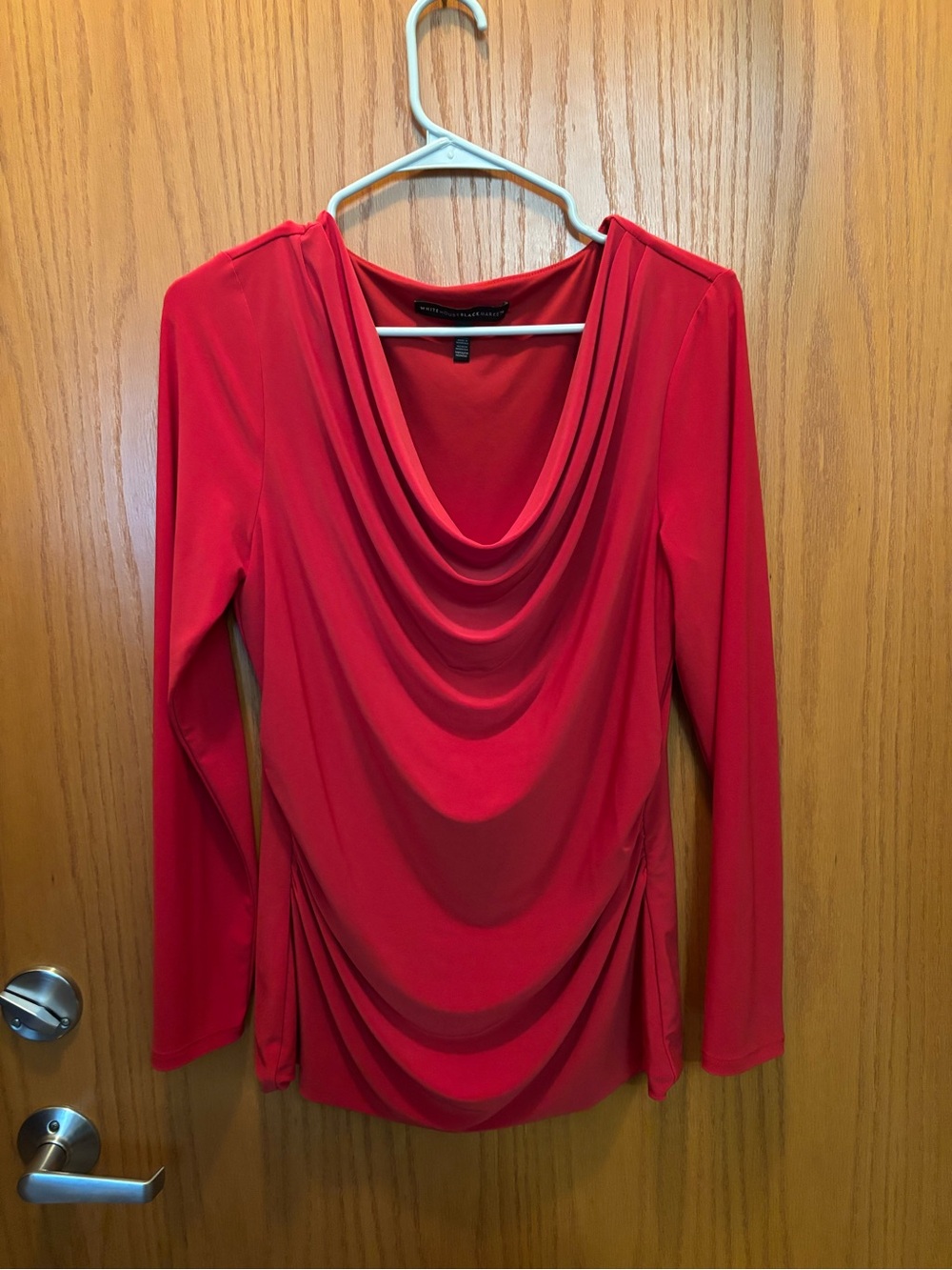 White House Black Market Red Draped Cowl-Neck Long Sleeve Top